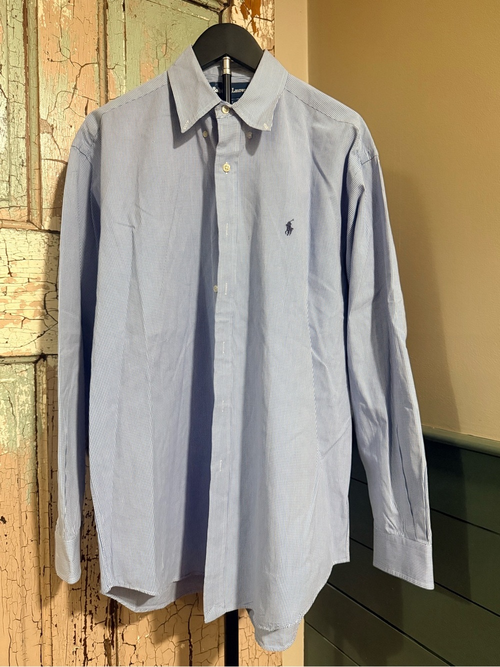 Ralph Lauren Blake Men’s Large Blue Gingham Check Shirt 2-Ply Cotton Pony